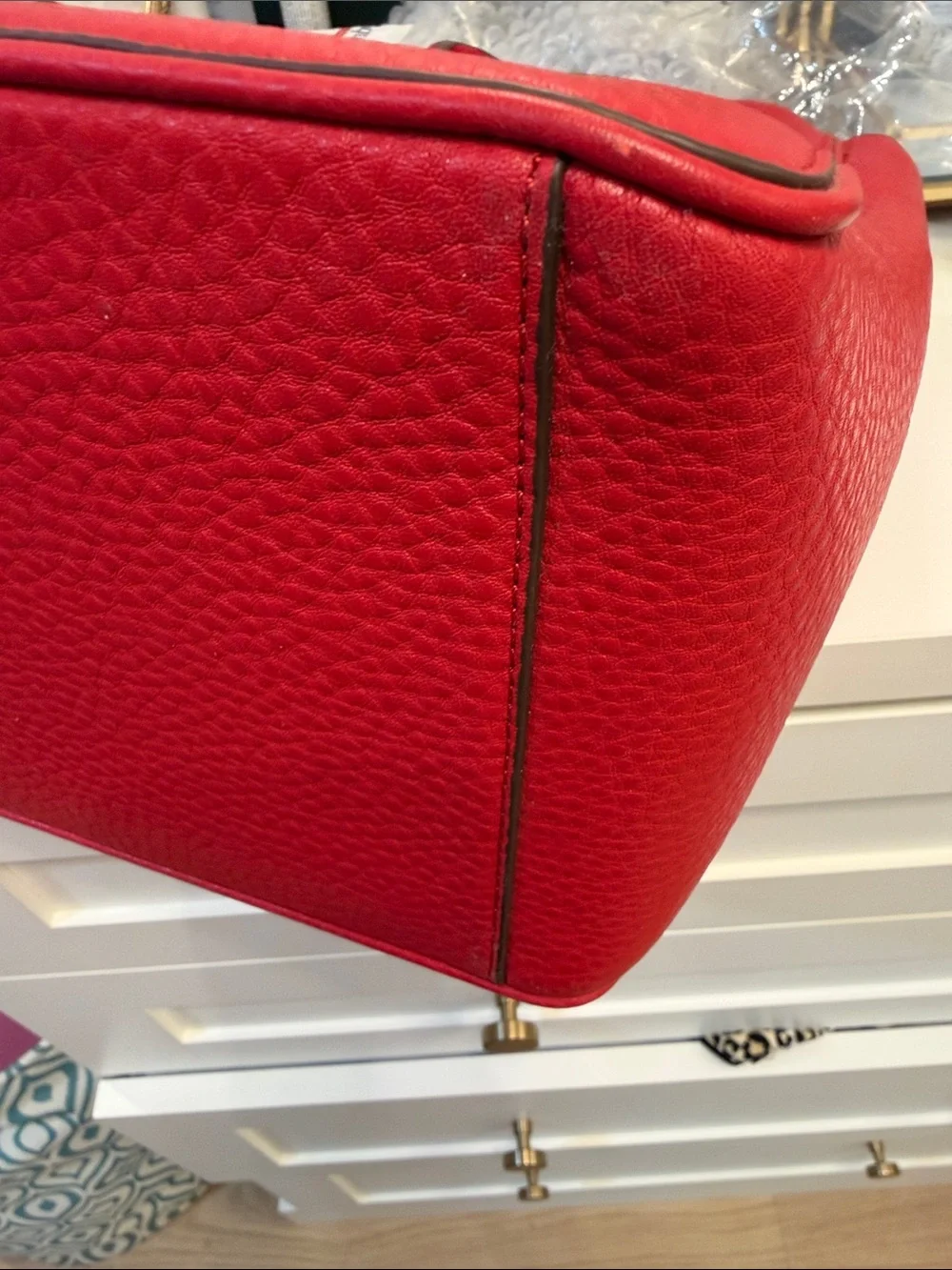 New Tory Burch Red Pebbled Leather Robinson Tote with Top Handles